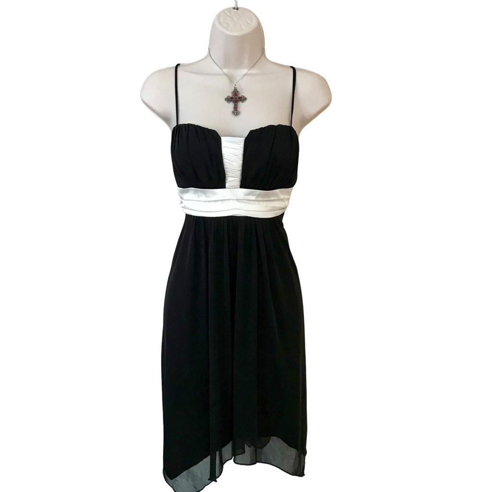 90s Y2K Vintage Black White Satin Babydoll Sheer Goth Asymmetrical Fairy Dress